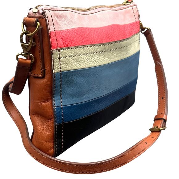 Fossil Leather Crossbody Hand Bag Multicolor Stripe Boho Retro Purse Y2K Rainbow - Picture 2 of 16